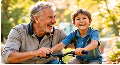 Grandfather enjoying a happy moment with a child